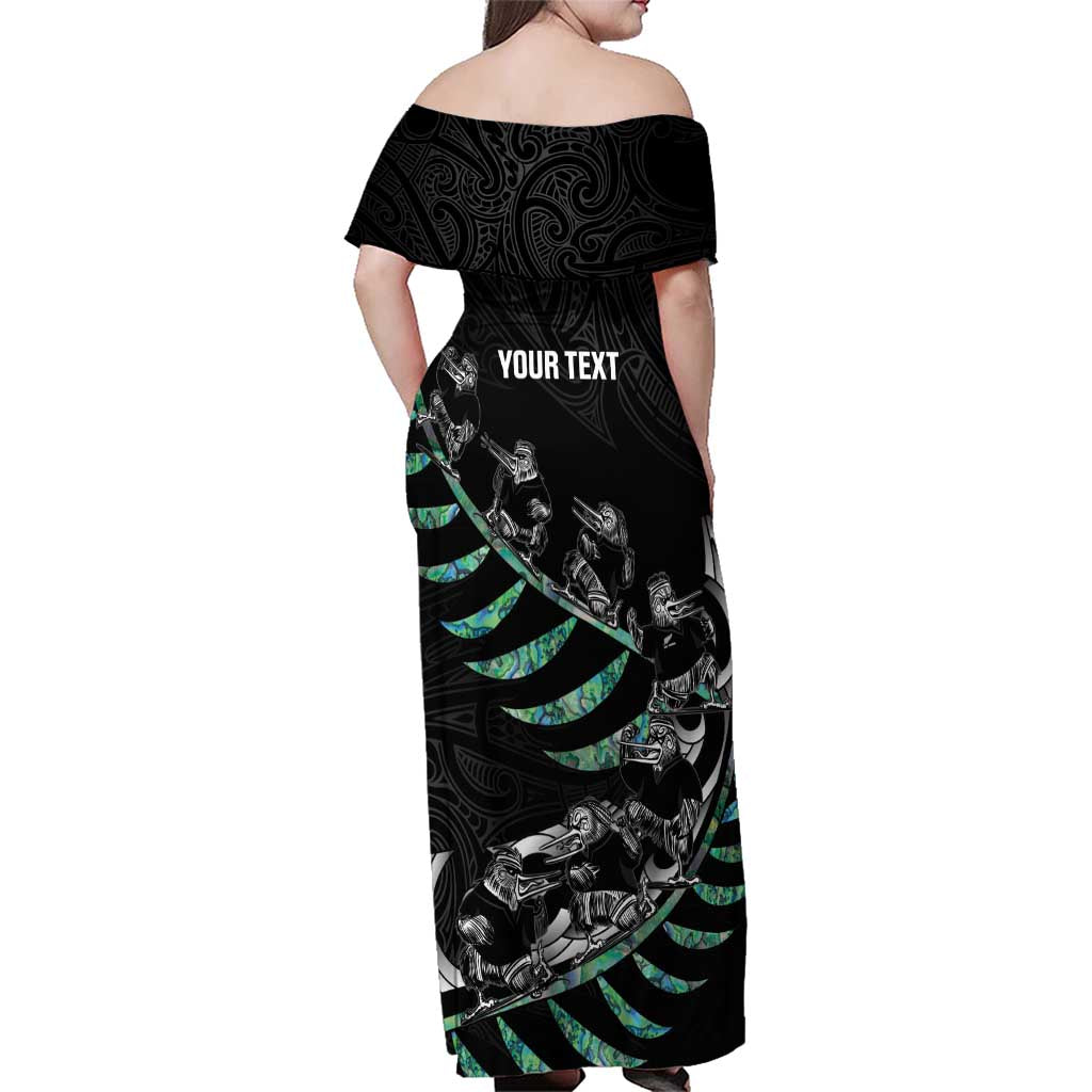 Custom New Zealand Silver Fern Rugby Family Matching Off Shoulder Maxi Dress and Hawaiian Shirt Aotearoa Kiwi Maori Pattern LT14 - Polynesian Pride