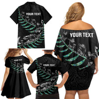 Custom New Zealand Silver Fern Rugby Family Matching Off Shoulder Short Dress and Hawaiian Shirt Aotearoa Kiwi Maori Pattern LT14 - Polynesian Pride