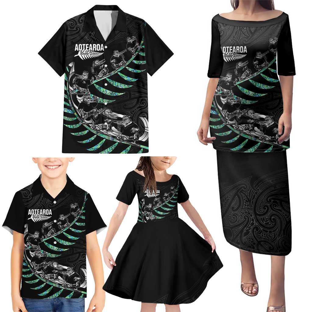Custom New Zealand Silver Fern Rugby Family Matching Puletasi and Hawaiian Shirt Aotearoa Kiwi Maori Pattern LT14 - Polynesian Pride