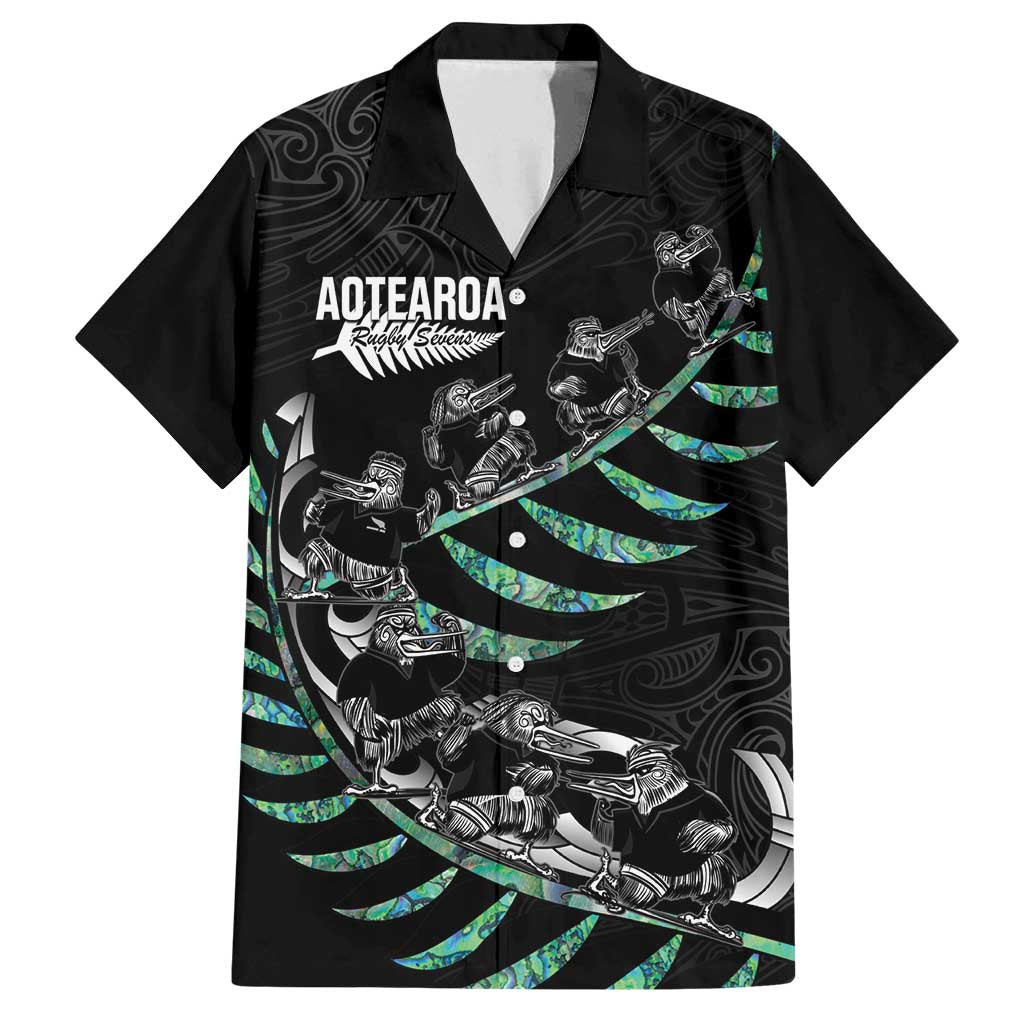 Custom New Zealand Silver Fern Rugby Family Matching Puletasi and Hawaiian Shirt Aotearoa Kiwi Maori Pattern LT14 Dad's Shirt - Short Sleeve Black - Polynesian Pride