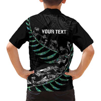 Custom New Zealand Silver Fern Rugby Family Matching Short Sleeve Bodycon Dress and Hawaiian Shirt Aotearoa Kiwi Maori Pattern LT14 - Polynesian Pride
