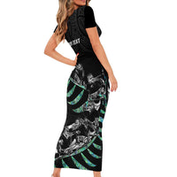 Custom New Zealand Silver Fern Rugby Family Matching Short Sleeve Bodycon Dress and Hawaiian Shirt Aotearoa Kiwi Maori Pattern LT14 - Polynesian Pride