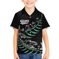 Custom New Zealand Silver Fern Rugby Family Matching Short Sleeve Bodycon Dress and Hawaiian Shirt Aotearoa Kiwi Maori Pattern LT14 Son's Shirt Black - Polynesian Pride