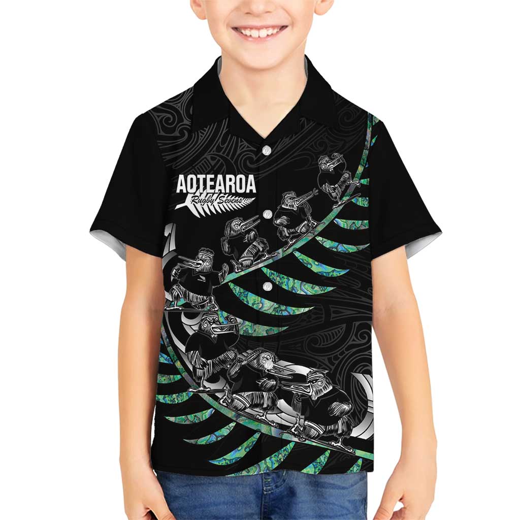 Custom New Zealand Silver Fern Rugby Family Matching Summer Maxi Dress and Hawaiian Shirt Aotearoa Kiwi Maori Pattern LT14 Son's Shirt Black - Polynesian Pride