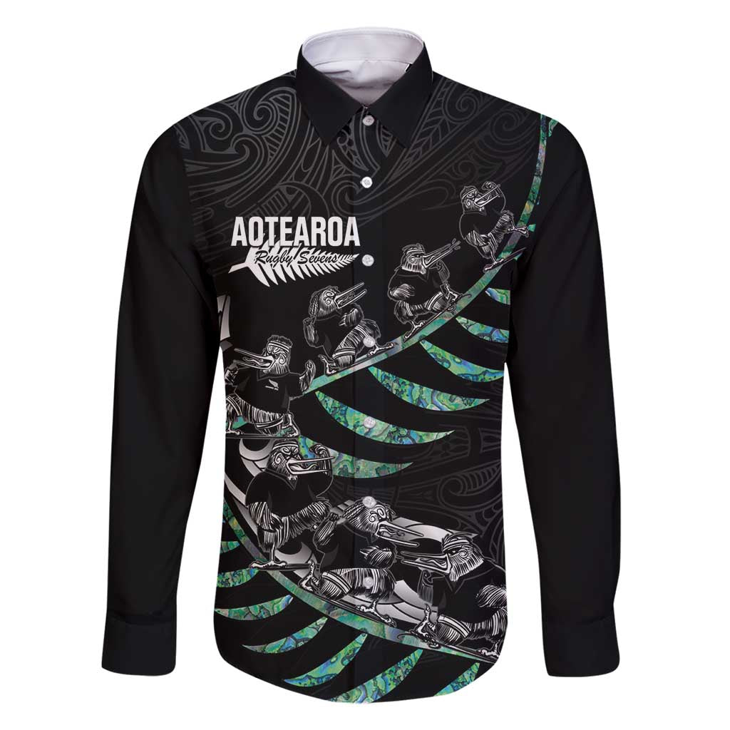 Custom New Zealand Silver Fern Rugby Family Matching Tank Maxi Dress and Hawaiian Shirt Aotearoa Kiwi Maori Pattern LT14 Dad's Shirt - Long Sleeve Black - Polynesian Pride