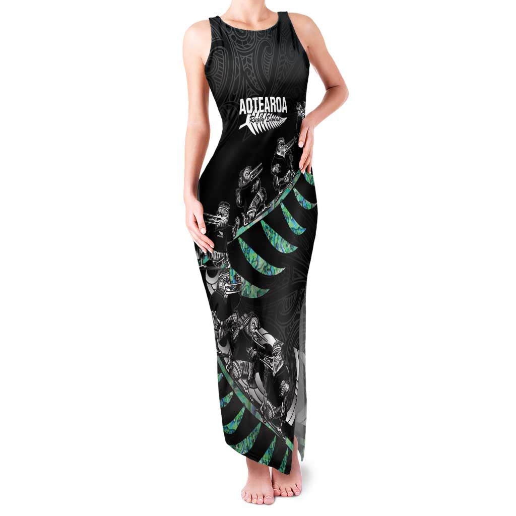 Custom New Zealand Silver Fern Rugby Family Matching Tank Maxi Dress and Hawaiian Shirt Aotearoa Kiwi Maori Pattern LT14 Mom's Dress Black - Polynesian Pride