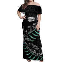 Custom New Zealand Silver Fern Rugby Off Shoulder Maxi Dress Aotearoa Kiwi Maori Pattern LT14 Women Black - Polynesian Pride