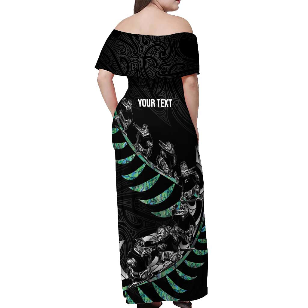 Custom New Zealand Silver Fern Rugby Off Shoulder Maxi Dress Aotearoa Kiwi Maori Pattern LT14 - Polynesian Pride
