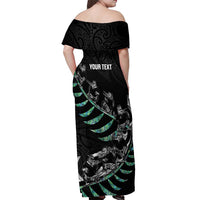 Custom New Zealand Silver Fern Rugby Off Shoulder Maxi Dress Aotearoa Kiwi Maori Pattern LT14 - Polynesian Pride