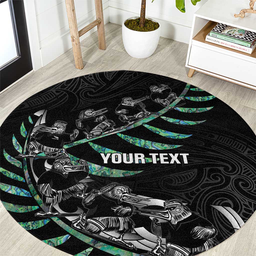 Custom New Zealand Silver Fern Rugby Round Carpet Aotearoa Kiwi Maori Pattern LT14 Black - Polynesian Pride