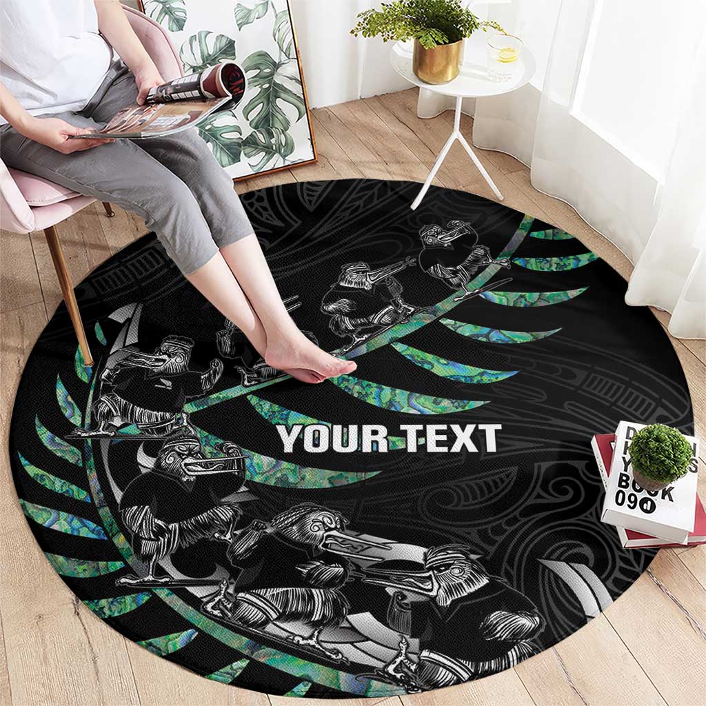 Custom New Zealand Silver Fern Rugby Round Carpet Aotearoa Kiwi Maori Pattern LT14 - Polynesian Pride