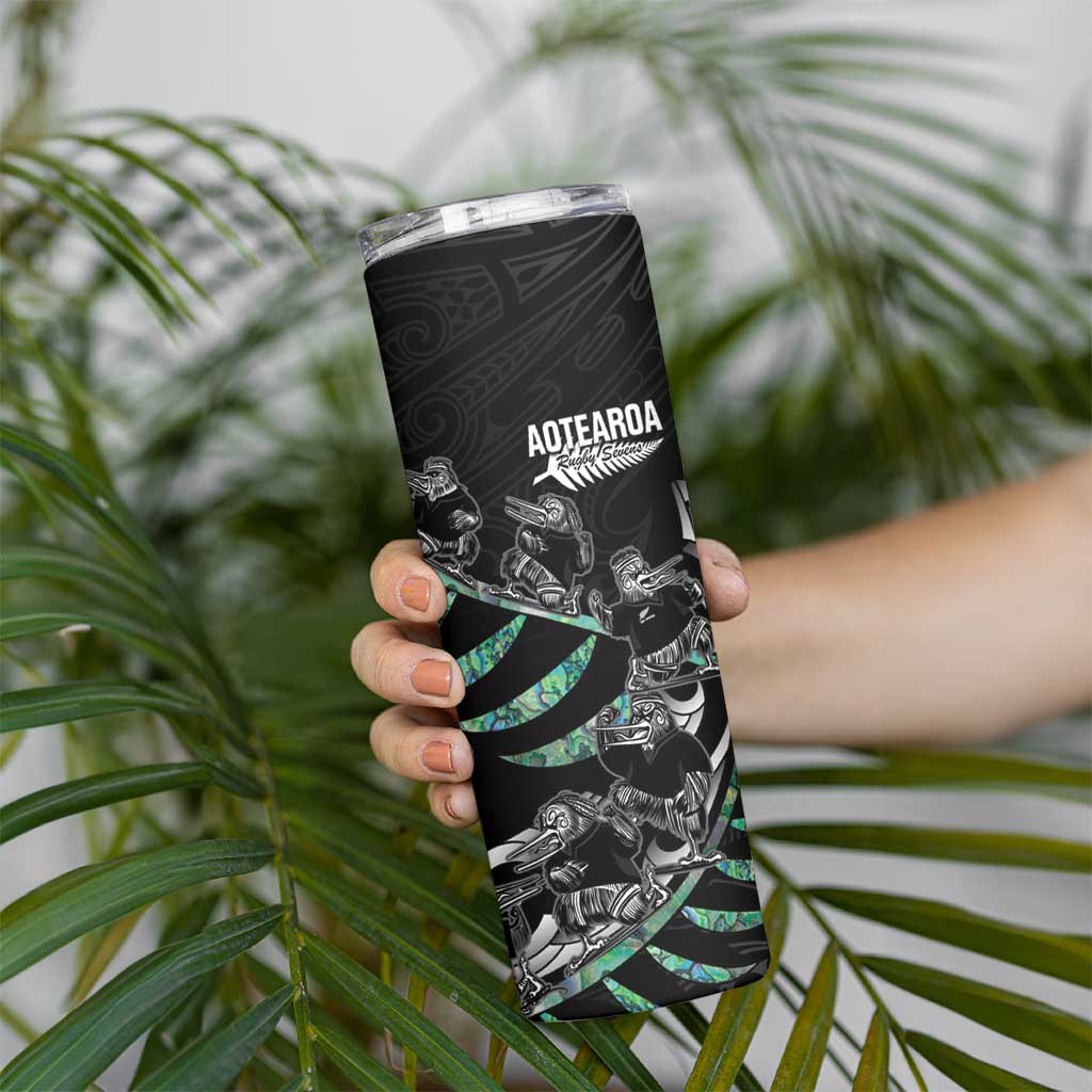 Custom New Zealand Silver Fern Rugby Skinny Tumbler Aotearoa Kiwi Maori Pattern