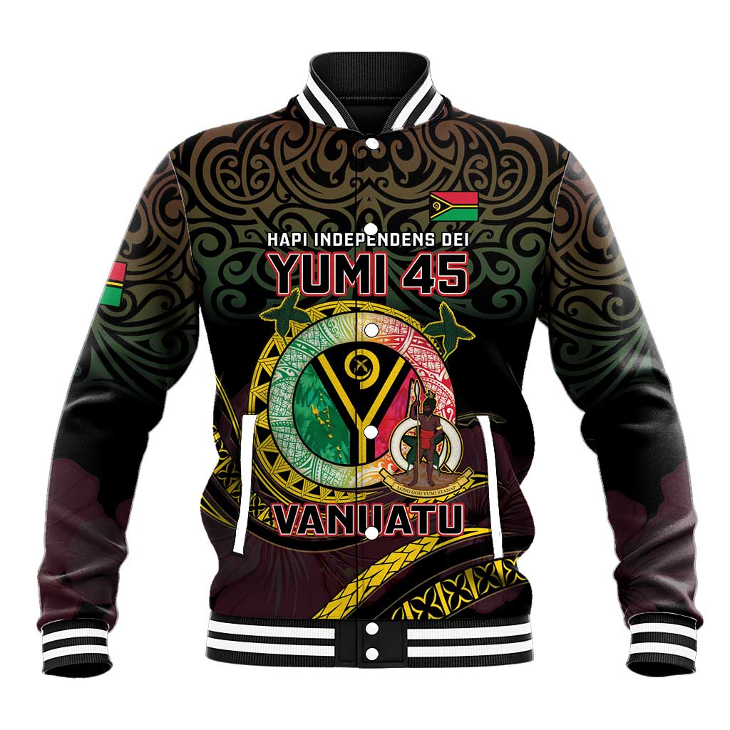 Personalised Vanuatu Baseball Jacket Yumi 45th Hapi Independens Dei - Black Version LT14