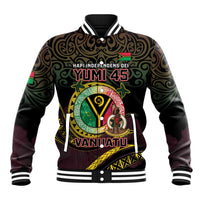 Personalised Vanuatu Baseball Jacket Yumi 45th Hapi Independens Dei - Black Version LT14