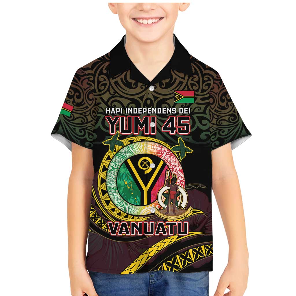 Personalised Vanuatu Family Matching Mermaid Dress and Hawaiian Shirt Yumi 45th Hapi Independens Dei - Black Version LT14