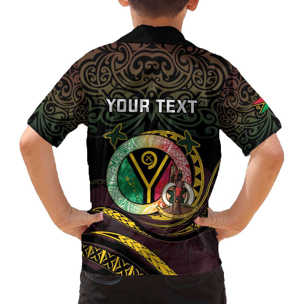 Personalised Vanuatu Family Matching Off The Shoulder Long Sleeve Dress and Hawaiian Shirt Yumi 45th Hapi Independens Dei - Black Version LT14