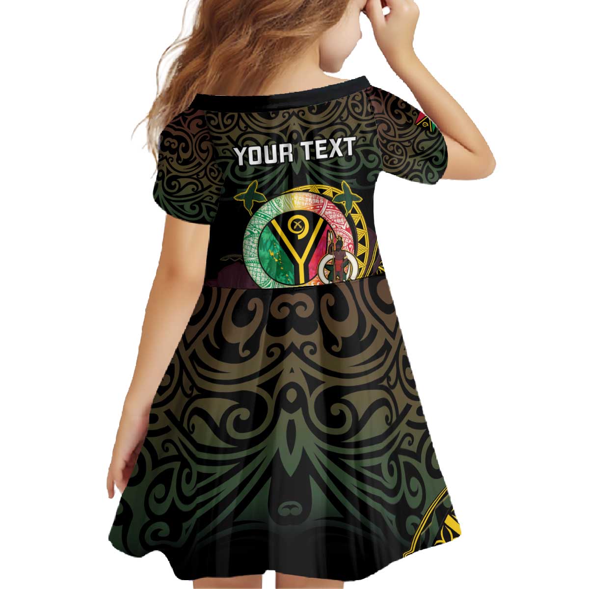 Personalised Vanuatu Family Matching Off The Shoulder Long Sleeve Dress and Hawaiian Shirt Yumi 45th Hapi Independens Dei - Black Version LT14