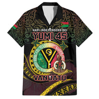 Personalised Vanuatu Family Matching Off The Shoulder Long Sleeve Dress and Hawaiian Shirt Yumi 45th Hapi Independens Dei - Black Version LT14