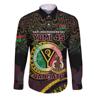 Personalised Vanuatu Family Matching Off The Shoulder Long Sleeve Dress and Hawaiian Shirt Yumi 45th Hapi Independens Dei - Black Version LT14
