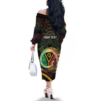 Personalised Vanuatu Family Matching Off The Shoulder Long Sleeve Dress and Hawaiian Shirt Yumi 45th Hapi Independens Dei - Black Version LT14
