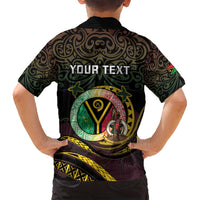 Personalised Vanuatu Family Matching Off Shoulder Short Dress and Hawaiian Shirt Yumi 45th Hapi Independens Dei - Black Version LT14