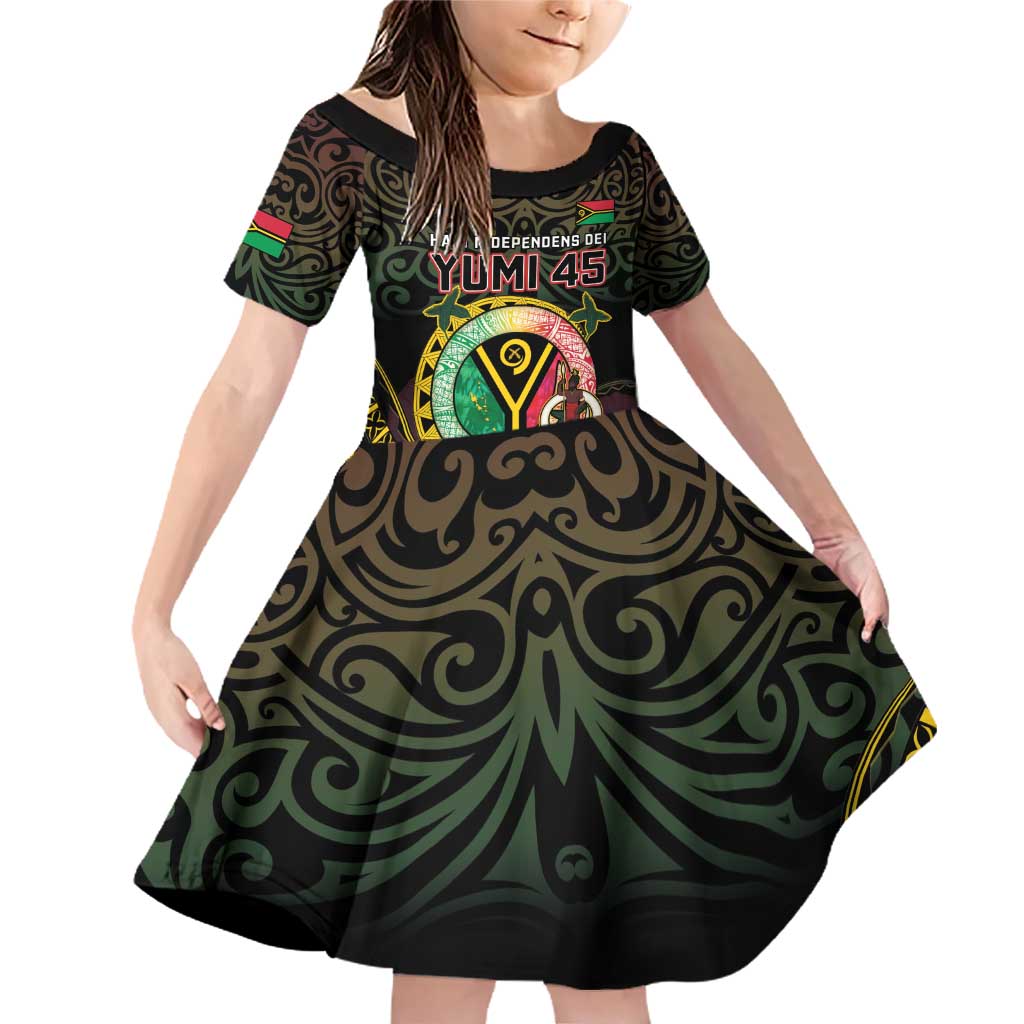 Personalised Vanuatu Family Matching Off Shoulder Short Dress and Hawaiian Shirt Yumi 45th Hapi Independens Dei - Black Version LT14