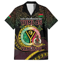 Personalised Vanuatu Family Matching Off Shoulder Short Dress and Hawaiian Shirt Yumi 45th Hapi Independens Dei - Black Version LT14