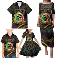 Personalised Vanuatu Family Matching Puletasi and Hawaiian Shirt Yumi 45th Hapi Independens Dei - Black Version LT14