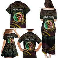 Personalised Vanuatu Family Matching Puletasi and Hawaiian Shirt Yumi 45th Hapi Independens Dei - Black Version LT14