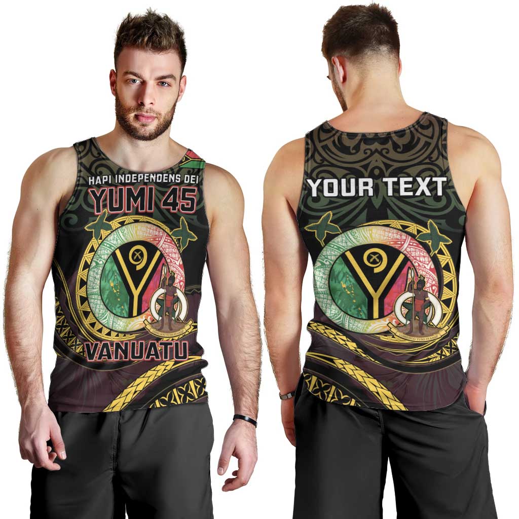 Personalised Vanuatu Men Tank Top Yumi 45th Hapi Independens Dei - Black Version LT14