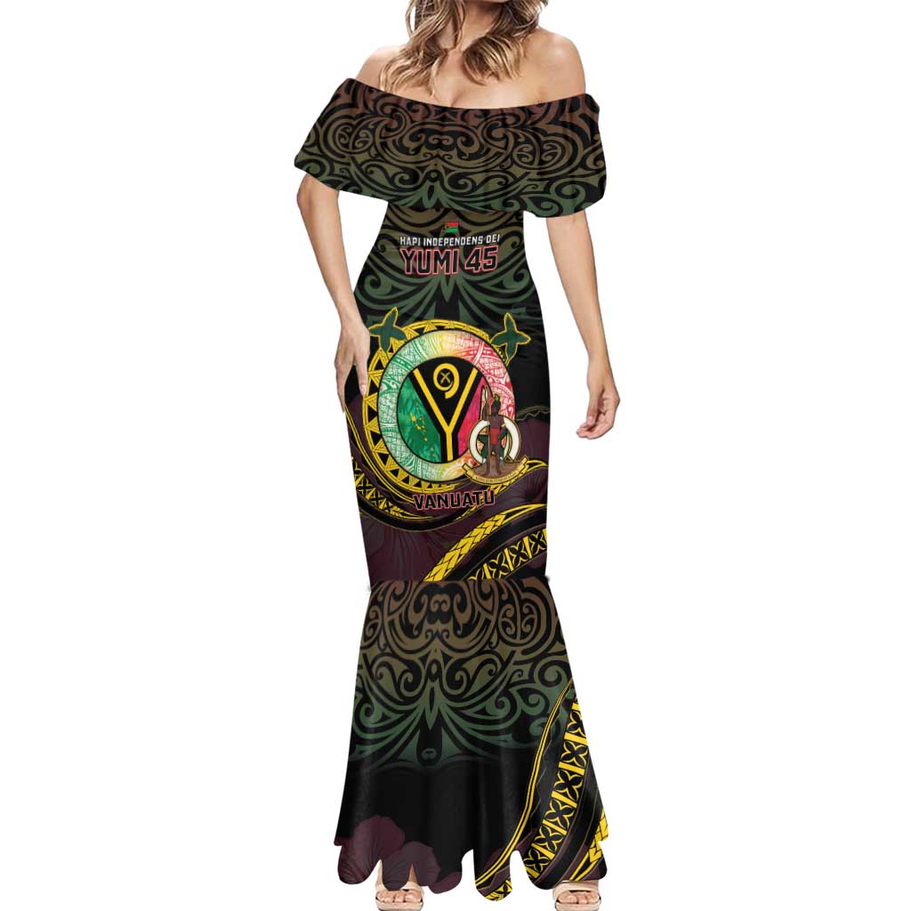 Personalised Vanuatu Mermaid Dress Yumi 45th Hapi Independens Dei - Black Version LT14
