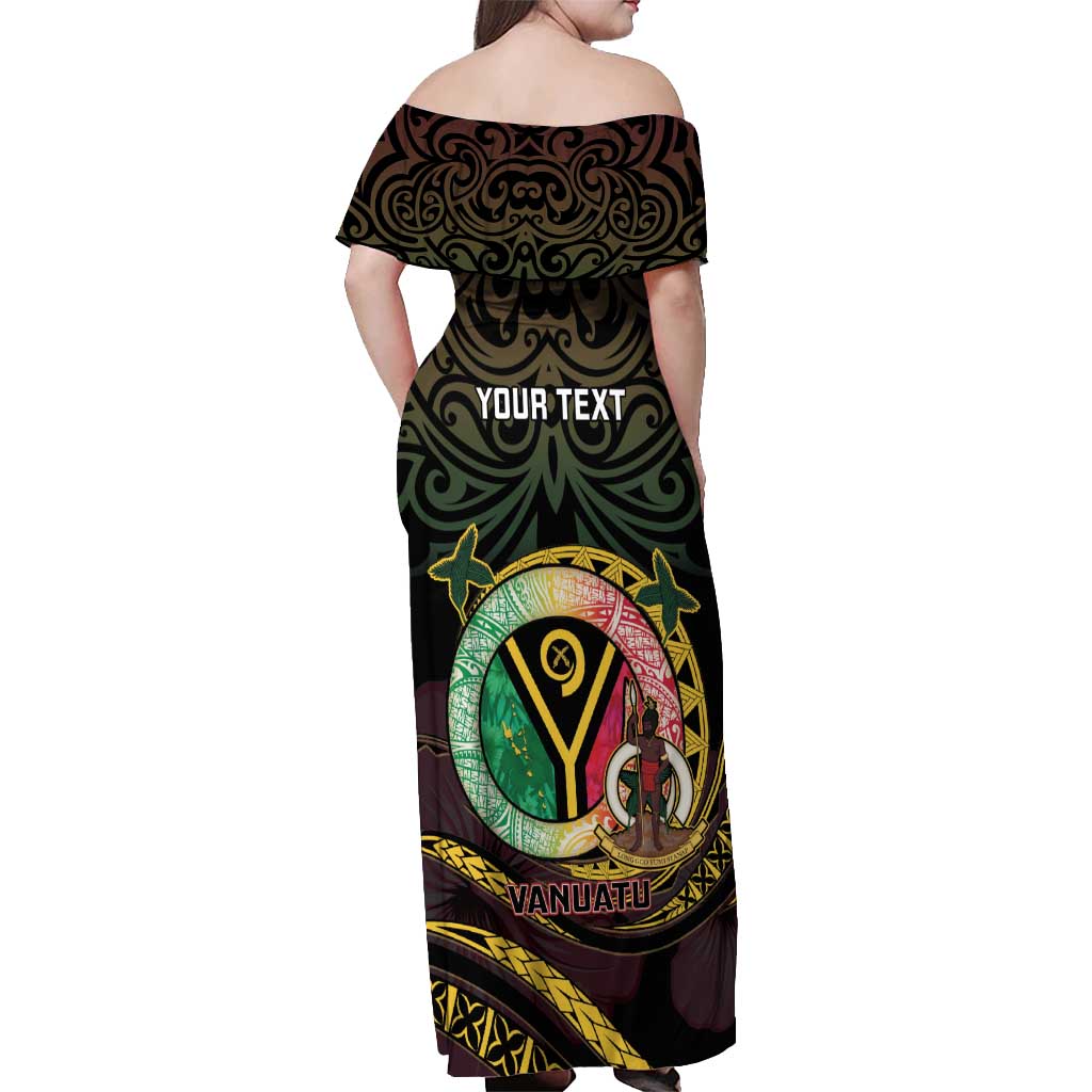 Personalised Vanuatu Off Shoulder Maxi Dress Yumi 45th Hapi Independens Dei - Black Version LT14