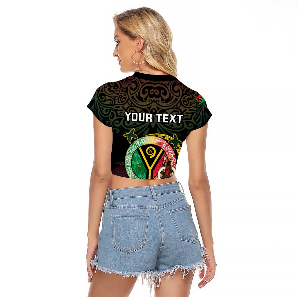 Personalised Vanuatu Raglan Cropped T Shirt Yumi 45th Hapi Independens Dei - Black Version LT14