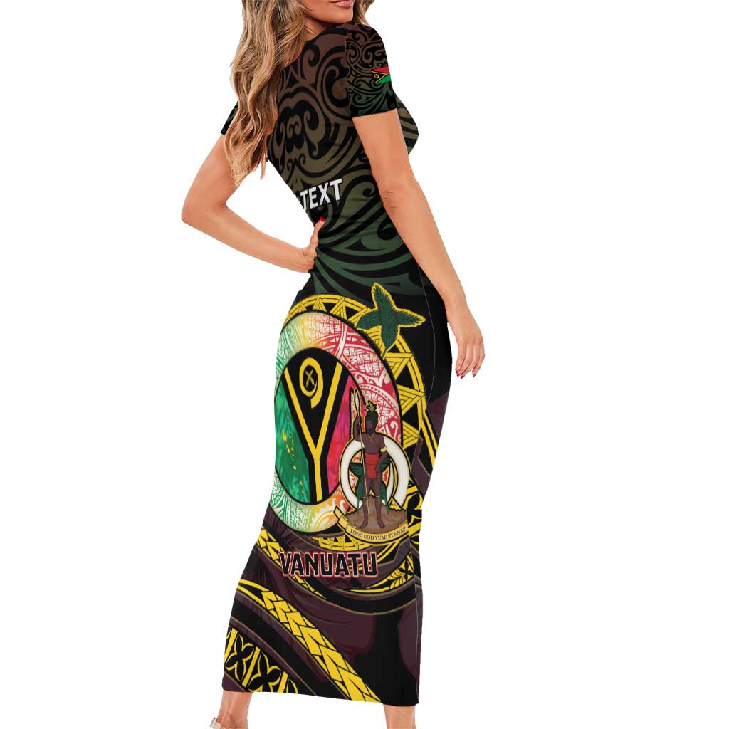 Personalised Vanuatu Short Sleeve Bodycon Dress Yumi 45th Hapi Independens Dei - Black Version LT14