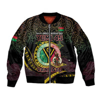 Personalised Vanuatu Sleeve Zip Bomber Jacket Yumi 45th Hapi Independens Dei - Black Version LT14