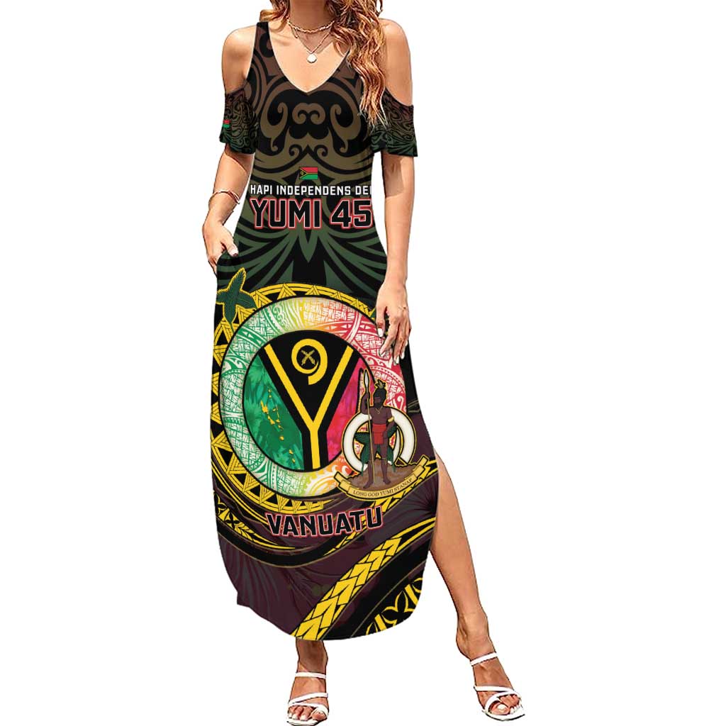 Personalised Vanuatu Summer Maxi Dress Yumi 45th Hapi Independens Dei - Black Version LT14
