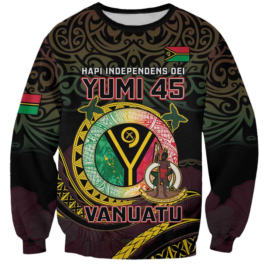 Personalised Vanuatu Sweatshirt Yumi 45th Hapi Independens Dei - Black Version LT14