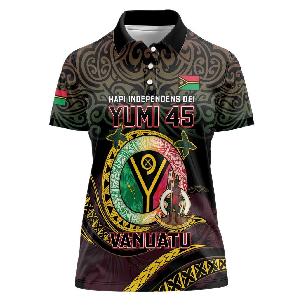 Personalised Vanuatu Women Polo Shirt Yumi 45th Hapi Independens Dei - Black Version LT14