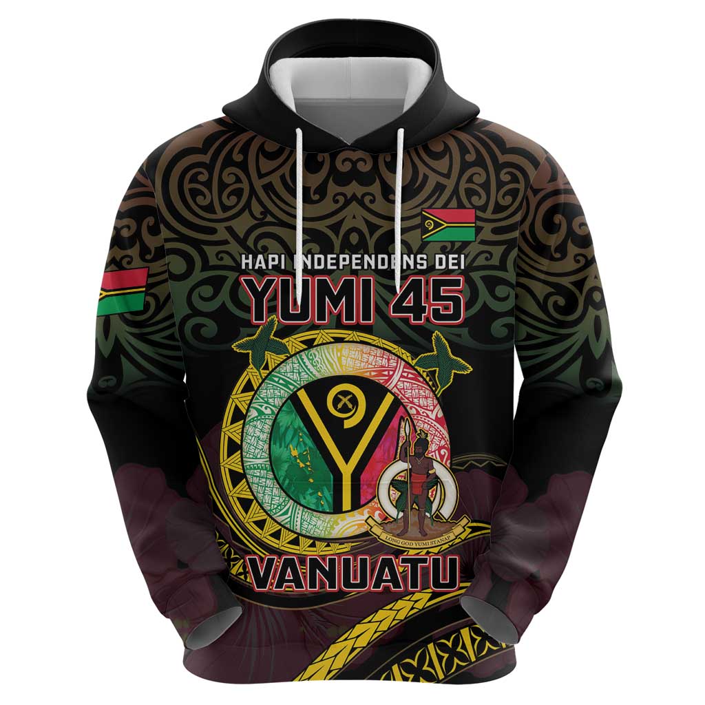 Personalised Vanuatu Zip Hoodie Yumi 45th Hapi Independens Dei - Black Version LT14