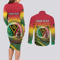 Personalised Vanuatu Couples Matching Long Sleeve Bodycon Dress and Long Sleeve Button Shirt Yumi 45th Hapi Independens Dei - Reggae Version LT14