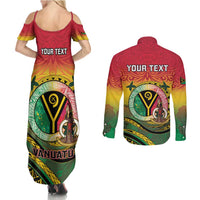 Personalised Vanuatu Couples Matching Summer Maxi Dress and Long Sleeve Button Shirt Yumi 45th Hapi Independens Dei - Reggae Version LT14