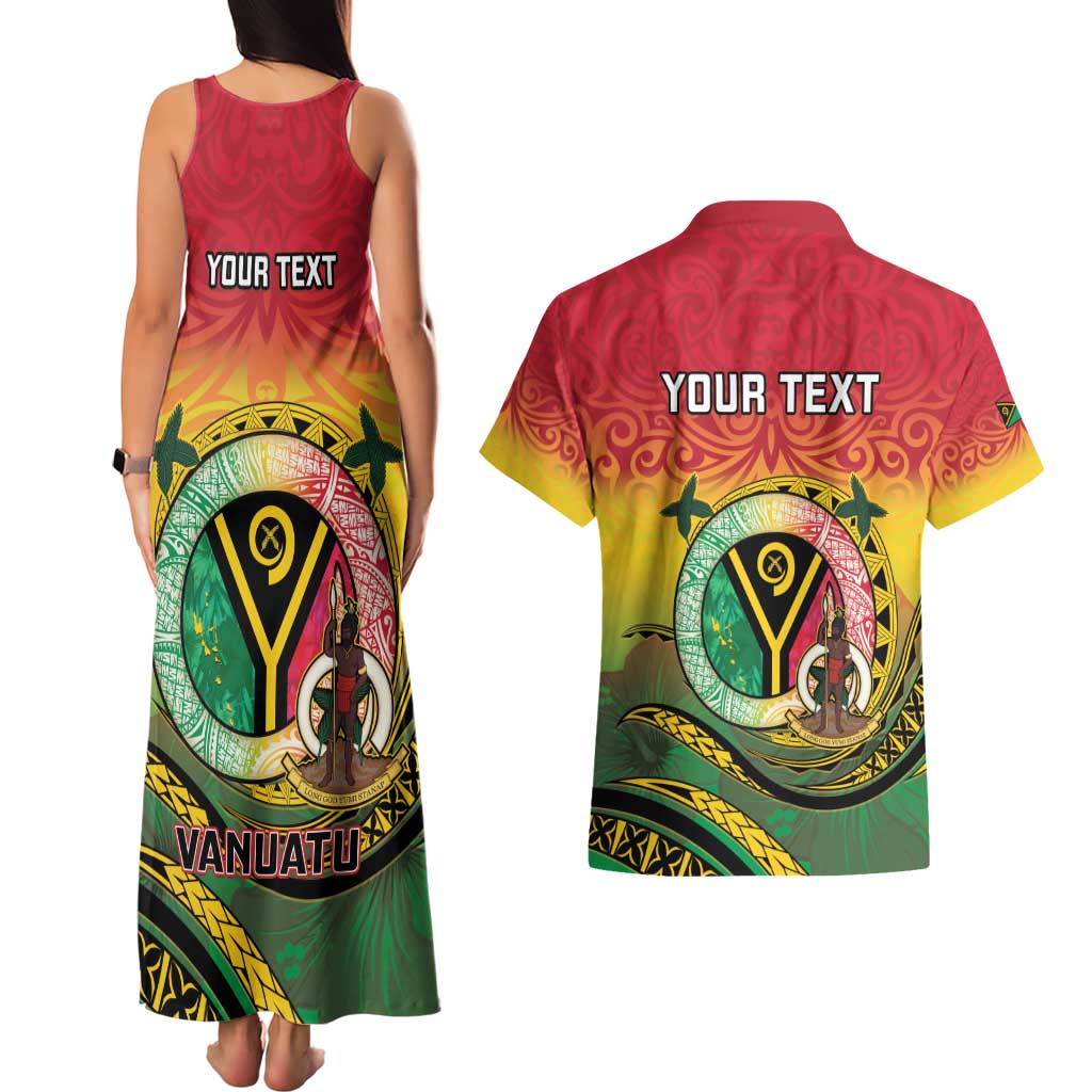 Personalised Vanuatu Couples Matching Tank Maxi Dress and Hawaiian Shirt Yumi 45th Hapi Independens Dei - Reggae Version LT14
