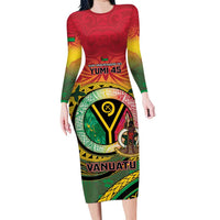 Personalised Vanuatu Family Matching Long Sleeve Bodycon Dress and Hawaiian Shirt Yumi 45th Hapi Independens Dei - Reggae Version LT14