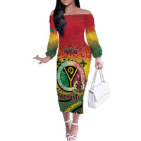 Personalised Vanuatu Family Matching Off The Shoulder Long Sleeve Dress and Hawaiian Shirt Yumi 45th Hapi Independens Dei - Reggae Version LT14