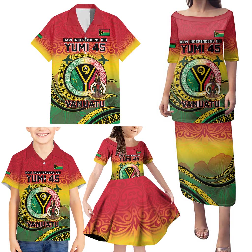 Personalised Vanuatu Family Matching Puletasi and Hawaiian Shirt Yumi 45th Hapi Independens Dei - Reggae Version LT14