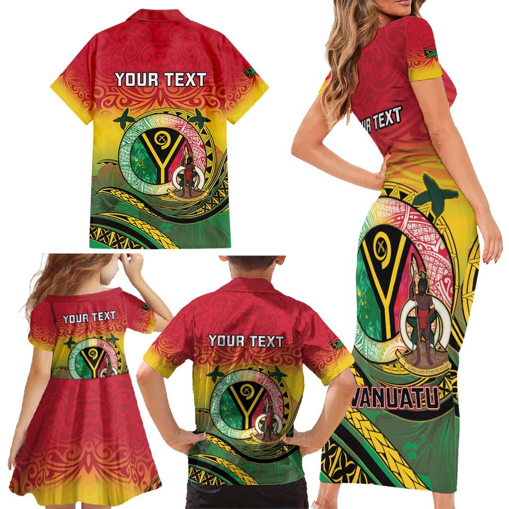 Personalised Vanuatu Family Matching Short Sleeve Bodycon Dress and Hawaiian Shirt Yumi 45th Hapi Independens Dei - Reggae Version LT14