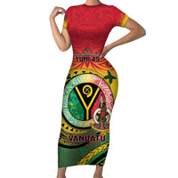 Personalised Vanuatu Family Matching Short Sleeve Bodycon Dress and Hawaiian Shirt Yumi 45th Hapi Independens Dei - Reggae Version LT14