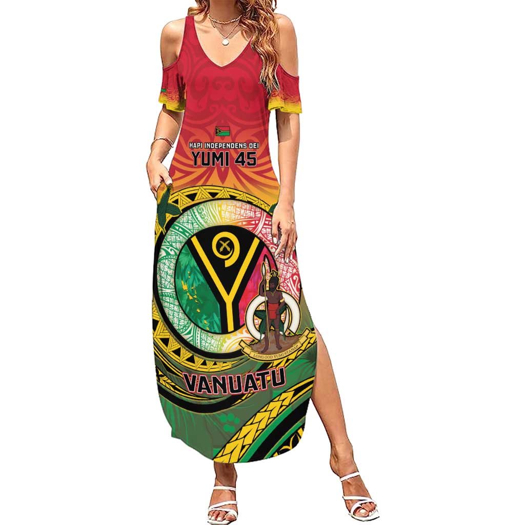 Personalised Vanuatu Family Matching Summer Maxi Dress and Hawaiian Shirt Yumi 45th Hapi Independens Dei - Reggae Version LT14