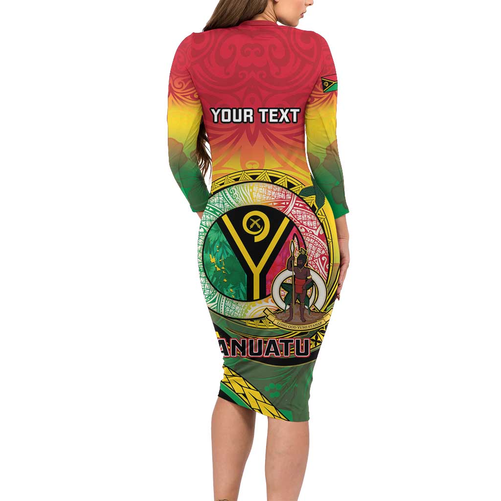 Personalised Vanuatu Long Sleeve Bodycon Dress Yumi 45th Hapi Independens Dei - Reggae Version LT14