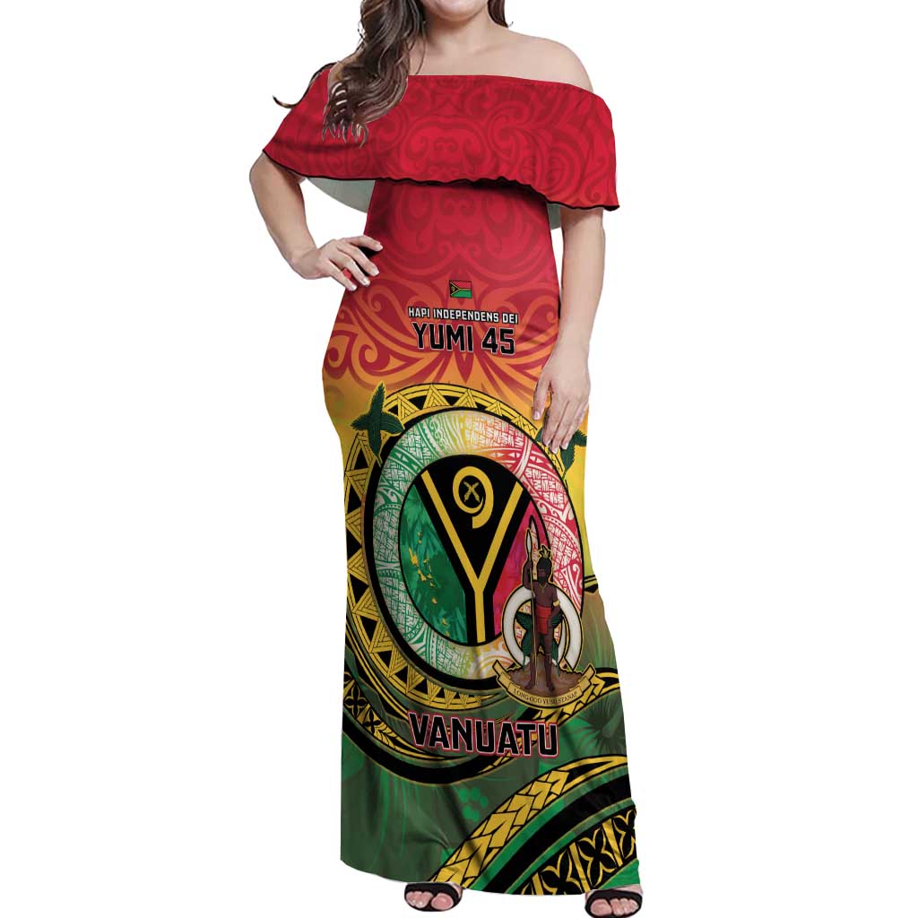 Personalised Vanuatu Off Shoulder Maxi Dress Yumi 45th Hapi Independens Dei - Reggae Version LT14